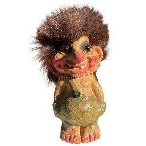 Vintage Nyform Troll Figurine Made In Norway With Faux Fur Hair Original Tag